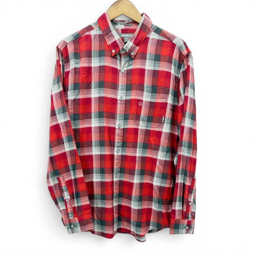 NWT Eddie Bauer Wild River Shirt Mens Large Red Plaid Flannel Classic Fit Cotton